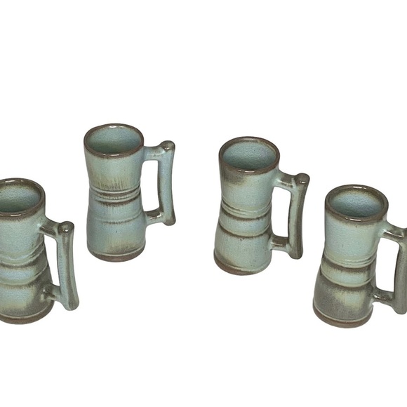 Frankoma Pottery mid century modern 26DC Prairie Green expresso Set of 4 Mugs - Picture 3 of 5